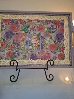 Floral Lavender and Pink Decorative Serving Tray - Unbranded